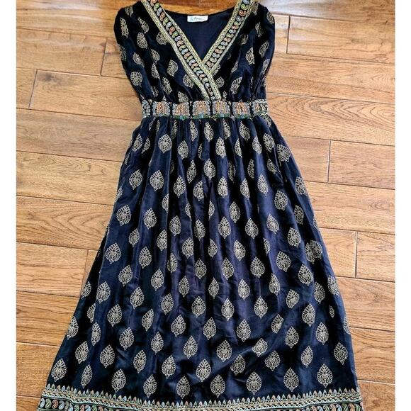 Lapogee Dresses & Skirts - Lapogee Maxi Dress Womens Size L Black Peacock Print V-Neck Pockets Lined NWOT